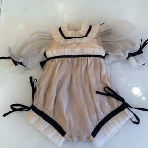 Petite Maison Kids | Coco Caramel Tulle Romper with Sheer Puff Tulle Sleeves